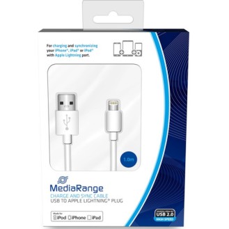 Καλώδιο MediaRange Charge and sync, USB 2.0 σε Apple Lightning® βύσμα, 1.0μ, λευκό (MRCS178)